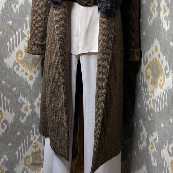 Ralph Lauren Fall 2011 Runway Olive Plaid Wool Tweed Shearling Collar Wrap Coat - Picture 15 of 16